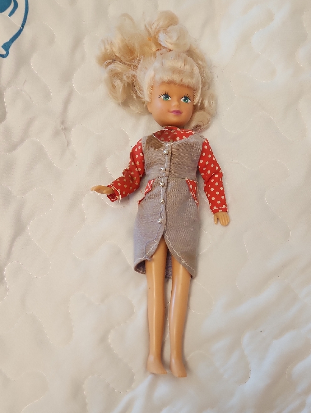 90s Kid Kore 7.5 Inch Doll in Red Polka Dot Top and Gray Dress